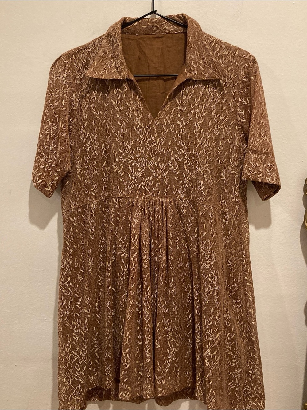 True vintage Rust Brown Patterned Short Sleeve Swing Dress